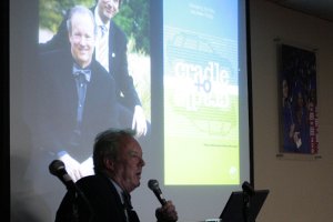 Architect William McDonough speaks at the forum "Waging Peace: The New SIS Building, Ecological Sanity, and International Relations." Photo by Rachel Lincoln.